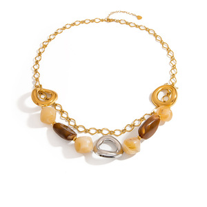 Collier de perles en résine géométrique avec chaîne dorée, chaîne de clavicule multicouche pour femmes, bijoux à la mode - Product Image 5