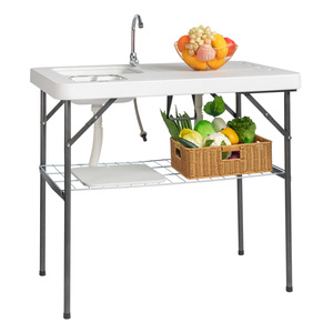 Table de camping d'extérieur DB 101x65.5x92cm pliable en HDPE avec évier et étagère pour la pêche et les pique-niques - Product Image 5