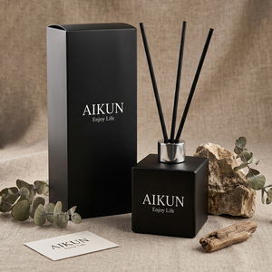 Aikun Natural Rattan <b>Sticks</b> Metal Lid Home Fragrance Packaging Matte Black Glass Reed <b>Diffuser</b> Candle Set For Hotel Spa Retail - Product Image 2