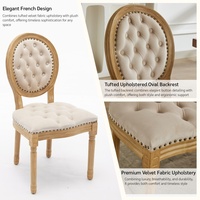 Chaises de salle à manger vintage en bois de style français avec assise rembourrée en tissu et garniture cloutée pour salle à manger, cuisine de ferme, lot de 2