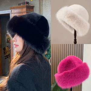 New Fluffy Fur <b>Bucket</b> Hat for Women Plush Fisherman Hat Warm Women's Winter Hat Thicken Cold Snowy Day Panama Cap Christmas Gift - Product Image 1
