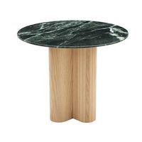Table basse ronde moderne avec plateau en marbre vert et base en bois, écologique et durable pour le mobilier de salon