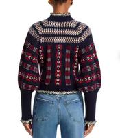 Damen Herbst Winter Schwerer Vintage Fair Isle Jacquard Kurzer Woll-Cardigan Pullover Mantel