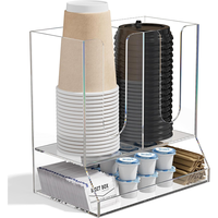 Boîte de rangement pour comptoir à café en acrylique avec porte-gobelets et porte-couvercles intégrés, pratique pour le bureau, la salle de séjour et la cuisine à domicile