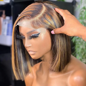 Destacar 4/27 Color recto Bob pelucas prearrancadas cabello humano brasileño encaje frontal corto Bob pelucas - Product Image 1