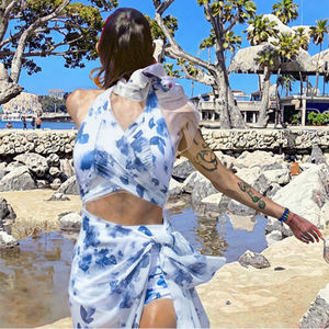 ชุดว่ายน้ำวันพีซลายดอกไม้สำหรับผู้หญิงไซส์ XL คุณภาพสูง ผลิตจากผ้าสแปนเด็กซ์/ไนลอน สายรัดไหล่แบบไร้สาย โลโก้ด้านหลัง แยกชิ้นสามส่วน แห้งเร็ว - Product Image 3