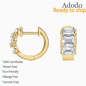 Minimalist Claws Setting <b>Emerald</b> Cut Vvs Gra Moissanite Jewelry 14k Gold Filled Hoop Earrings for Women Daily Wear - Product Image 1
