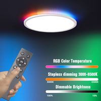 Plafonnier LED multifonction 24W ultra-fin rond blanc à gradation progressive 3000-6500K avec rétroéclairage RGB pour une ambiance lumineuse à la maison