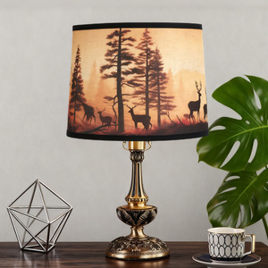 Pantalla de Lámpara de Bambú Cilíndrica Rústica con Estampado de Ciervos y Bosque, Accesorio para Lámpara E27 - Product Image 4