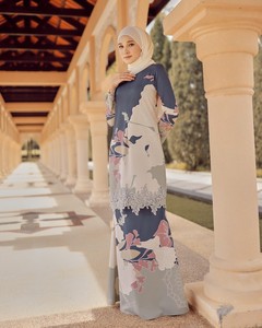 SIPO personalizado Casual otoño crepe mujer Baju Kurung vestido Floral bordado encaje tobillo longitud OEM servicio profesional Malayo - Product Image 6