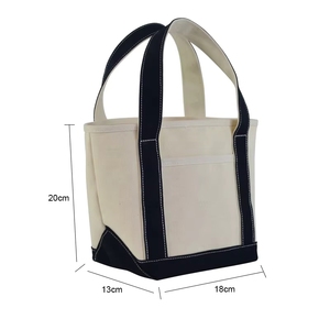 Sac fourre-tout en toile personnalisé de taille moyenne, beige avec bordure bleu marine, poignée supérieure, sac de courses pour les courses - Product Image 2
