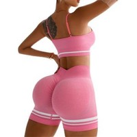 Meilleures ventes : Ensemble 2 pièces de soutien-gorge de sport anti-plis, sans coutures, colorblock, push-up, en tissu idéal pour la course et le fitness