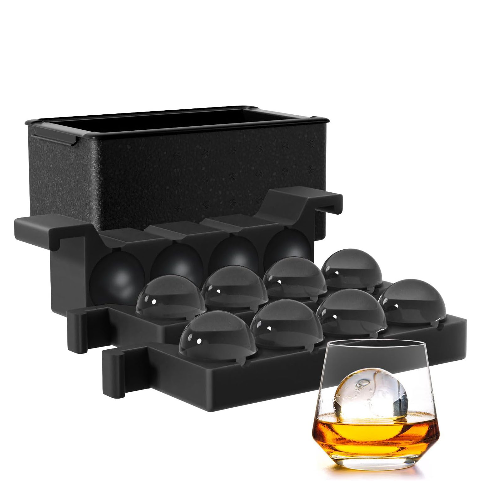 Moule à boules de glace transparentes de 2 pouces, 8 boules noires