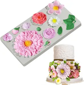 Hoa & lá fondant khuôn kẹo KHUÔN CUPCAKE Topper daisy hoa fondant khuôn mẫu cho bánh trang trí hoa cúc hoa hồng Silicone
