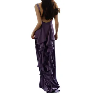 Custom Satin Bridal Morning Gown Purple Wedding Satin Backless Evening Dresses Women