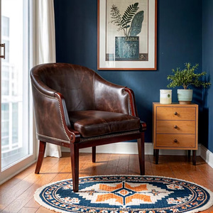 Chaise de salle à manger de luxe industrielle américaine, <span class=keywords><strong>fauteuil</strong></span> vintage en <span class=keywords><strong>cuir</strong></span> et velours <span class=keywords><strong>marron</strong></span>, bois massif, pour hôtel, restaurant, salon, bar - Product Image 4