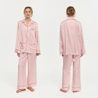 Ensemble pyjama pour femme à pois, manches longues et pantalon, avec passepoil contrastant, mignon, pour l'automne et le printemps, deux pièces