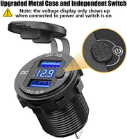 Soket steker pengisi daya cepat QC3.0, layar tampilan Digital pengisi daya mobil dua Port USB dengan lampu warna-warni