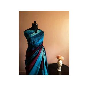 Venta al por mayor suministro de diseño lujoso Pure Loomed Munga Silk Saree rojo azul vestido para niñas Oficina y fiesta colección Sarees - Product Image 1