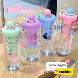 Nouveau dessin animé conception grande capacité verres en plastique résistant aux hautes températures lanière Tube d'aspiration étudiant tasse à eau extérieure - Product Image 2