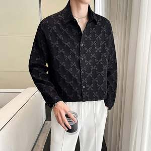 Camisa informal de manga larga con cuello vuelto para hombre de alta calidad, vestido Formal holgado con cuello Polo para proceso de grabado de otoño - Product Image 1