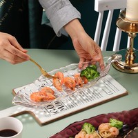 Assiette en verre en forme de feuille avec bord doré, plat de service coloré en forme de coque de pois pour sushis, fruits, desserts, maison