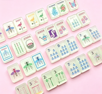Set Mahjong Gaya Amerika Akrilik Transparan Hijau Mint Mewah 160 Ubin Dilukis Tangan dan Diukir