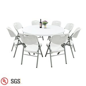 Wholesale Outdoor Restaurant Dining Plastic Folding Round Table White 5FT Round Party Foldable Table And Chair Set