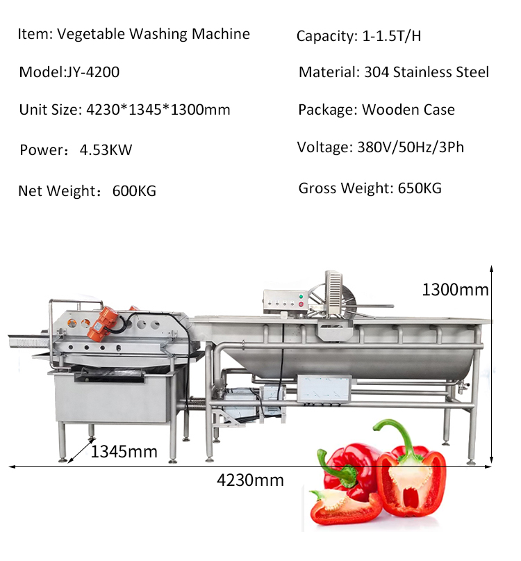 SUS 304 Stainless Steel Industrial Vegetable Washer Machine with 600KG Weight