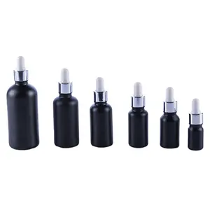 Frasco de vidro com conta-gotas de óleo essencial preto fosco 5ml 10ml 15ml 20ml 30ml 50ml 100ml