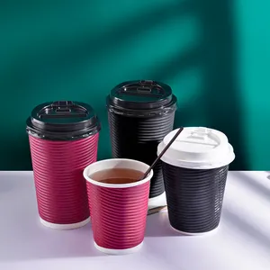14 унций волнистая настенная чашка с логотипом печатные одноразовые бумажные кофейные чашки