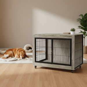 Mueble Jaula para Perros PawHut de 39 Pulgadas en Madera Gris con Ruedas para Perros Grandes, Casa Moderna para Mascotas, Uso en Interiores - Product Image 2