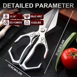 Multi-Purpose Heavy Duty Stainless Steel <b>Kitchen</b> Utility Scissors with Aluminum Alloy Handles for Meat and Chicken Cutting - Product Image 2