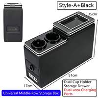 Boîte de rangement avant de luxe pour véhicule commercial avec chargeur USB et finition plastique et cuir, rangement allée deuxième rangée