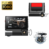 Caméra de tableau de bord Full HD 1080P de 3 pouces avec enregistrement de stationnement 24 heures sur 24, 3 canaux, avant, intérieur et arrière, garantie 1 an
