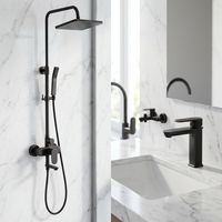 Colonne de douche thermostatique de luxe en laiton brossé de haute qualité avec barre coulissante et pommeau de douche pluie pour hôtel et villa