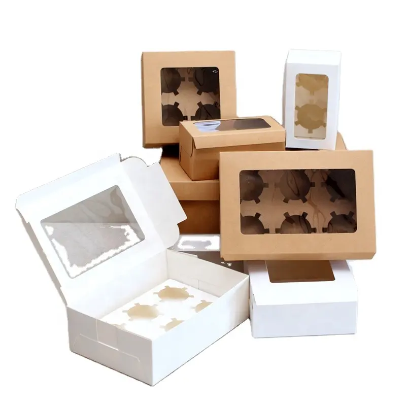 Small cake chocolate baking packaging boxes kraft paper biscuit pastry box 2 4 6 12 holes pack cupcake muffin packing box