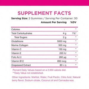 Complément alimentaire en gommes de collagène à marque privée OEM/ODM, blanchiment de la peau, hydratation, glutathion, gommes de collagène - Product Image 2