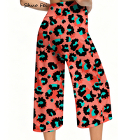 Pantalon large court ultra doux pour femme, imprimé léopard vert sarcelle pêche vibrant, taille haute, effet ventre plat, pour le yoga, la détente et le quotidien