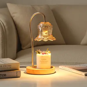 OEM Customized LOGO Melting Wax Incense Burner Wooden+Glass Candle Warmers Desk Lamp Bedroom Candle Warmer Lamp