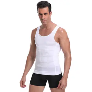 Camiseta sin mangas de compresión para hombre de nailon 140D de punto con costuras, chaleco moldeador de Cuerpo Adelgazante, camisetas de gimnasio ajustadas Abs