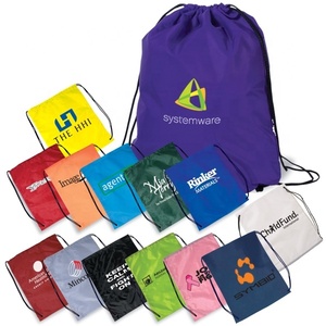 Promotional Drawstring Backpack 210D Polyester Gym Sportpack Bag with Logo Imprint Drawstring Cloth Bags with Printed Brand logo
