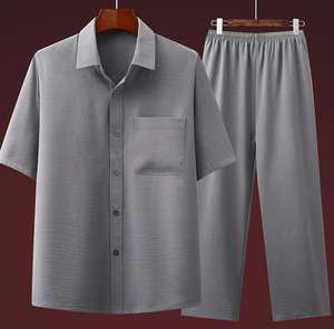 Camicia da uomo a maniche corte per uomo, mezza età e anziani, abito estivo sottile, <span class=keywords><strong>abbigliamento</strong></span> casual di mezza età <span class=keywords><strong>set</strong></span> di pantaloni - Product Image 6