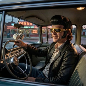 หน้ากากยางลาเท็กซ์แบบเต็มหน้าสไตล์เอลวิส ทรงผมวินเทจ แว่นตาสีเหลือง ทรงผมเสมือนจริง  งานปาร์ตี้ฮาโลวีน - Product Image 3