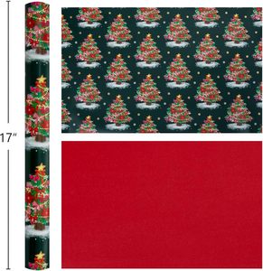 Patrón colorido de árbol de Navidad en papel de regalo navideño Papel metalizado Impresión a doble cara Personalizable - Product Image 2