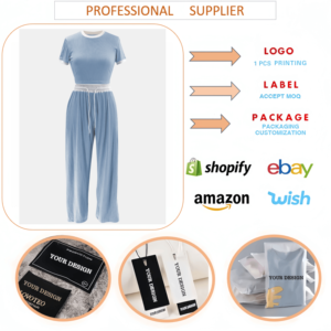 Conjunto de Roupas Femininas de Primavera M3152, Composto por Camiseta de Manga Curta com Decote Redondo e Calça, Estilo Patchwork - Product Image 6
