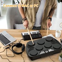 Batería Electrónica de Sobremesa Portátil con Diseño Enrollable de Doble Capa, Kit de Batería Eléctrica con 7 Pads de Batería con Sensibilidad a la Velocidad y Luces