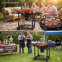 Barbecue fumoir au charbon de bois SEJR 22,5 pouces en acier avec tables latérales