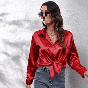 Dames blouses groothandel, stijlvolle effen damesblouse, comfortabel dames satijnen overhemd voor kantoor, lente, herfst, formele stijl - Product Image 1