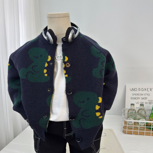 <span class=keywords><strong>Cardigan</strong></span> en tricot jacquard anti-boulochage en mélange de coton à motif dinosaure de dessin animé pour garçons, collection automne 2026, nouvelle mode décontractée pour tout-petits - Product Image 3
